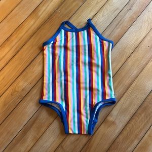 NEW Hanna Andersson Swimsuit Retro Multi Stripe One Piece Baby Girl 18-24 Months